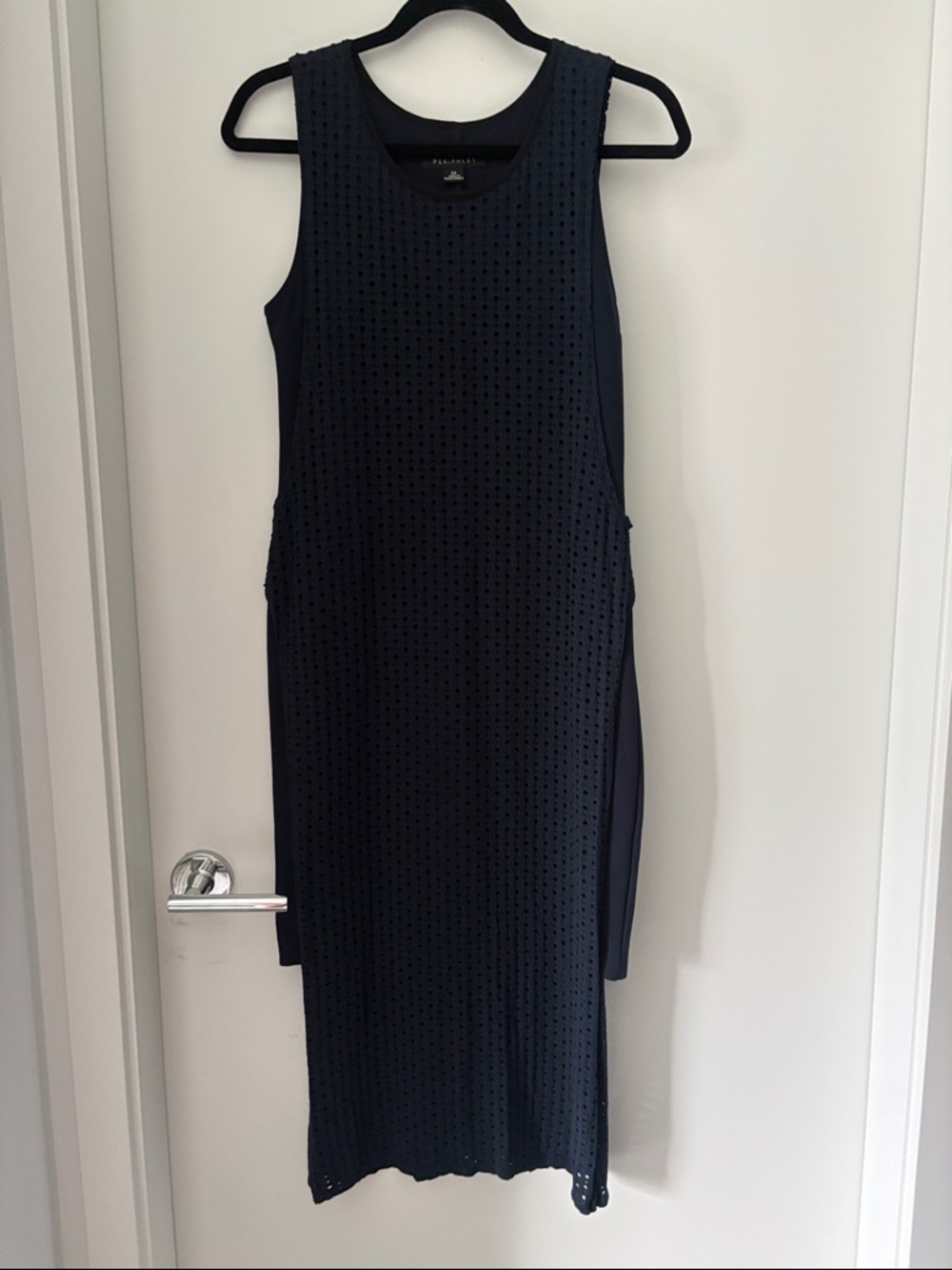 Sleeveless Navy Eyelet Midi Dress